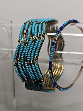 Gold-Tone Turquoise Beaded Bangle Set